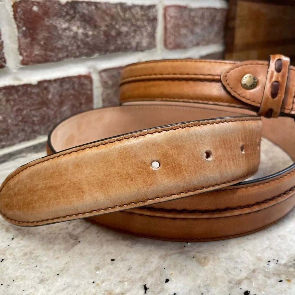 Calzoleria Toscana Stitched Leather Dress Belt. Caramel Tan Color Made in Italy